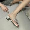 2025 New Thin-heeled Butterfly Rhinestone Word with High-heeled Sandals Women's Summer Temperament Sexy Open-toed Slippers Outer Wear