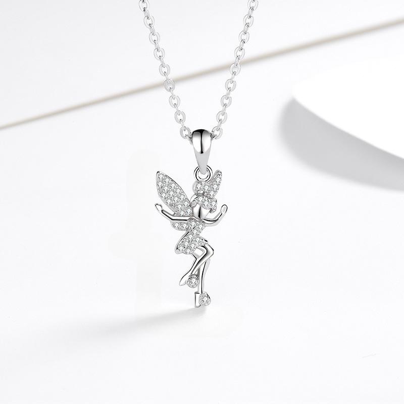 

Ожерелье из стерлингового серебра 925 пробы в виде эльфа-ангела для женщин, Легкая роскошь 2025 Лето, Нишевое, Простое, Высококлассное, Универсальная подвеска, Цепочка на ключицу 45cm