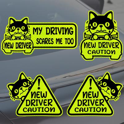 Autocollant de voiture réfléchissant Dessin animé Jeune Conducteur ÉTUDIANT+NOUVEAU+CONDUITE+PRUDENCE Autocollant d'avertissement