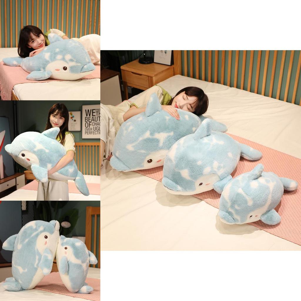 Adorable Dolphin Plush Toy Ocean Stuffed Animal Pillow In Soft Light Blue
