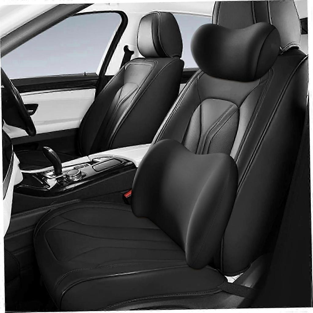 2025 Headrest Lumbar Support Pillow Memory Foam Car Pillow, 2Pack, Breathable Fiber Cover, Ergonomic Fatigue Relief, Black