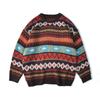 Men's New Style Jacquard Sweater for Autumn and Winter Vintage Japanese-style Crewneck Warm Loose Couples' Knitted Top