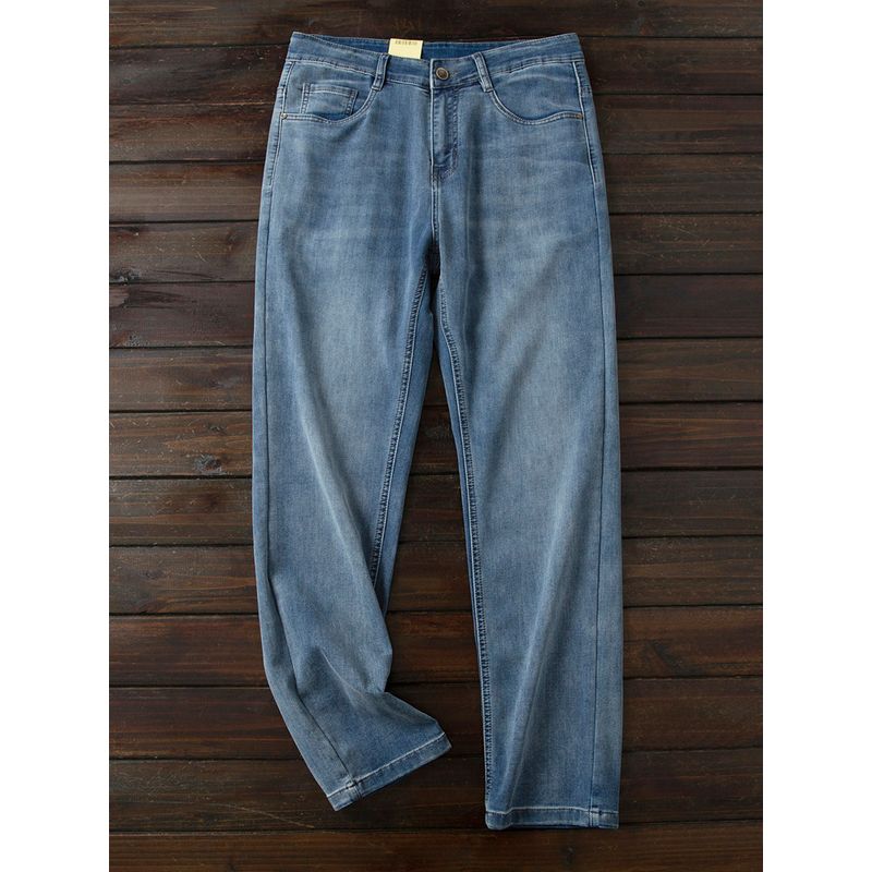 Retro Old and Slightly Fashionable Foreign Trade Tail Goods High End Men's Four Seasons Leisure Meager Slim Fit Straight Stretch Jeans