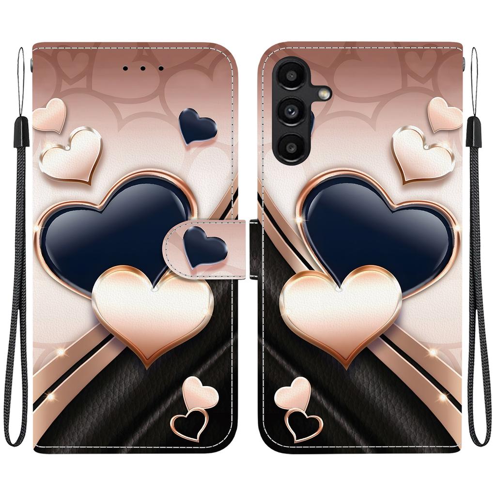 Handmade PU Leather Flip Case for Samsung Galaxy A15 4G/5G (A155F/A156B/A156E)- Anti-Slip Shockproof Cover with Wrist Strap & Heart/Rose Cat Designs