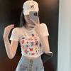 New Summer Pure and Chic Sweet Hot Girl Slim Short Navel Print Top Design Niche Short Sleeves