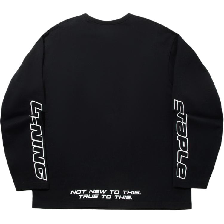 Li Ning X Staple Collaboration Reflective Loose Long Sleeve T-Shirt Men Tops Black ATLV305-1
