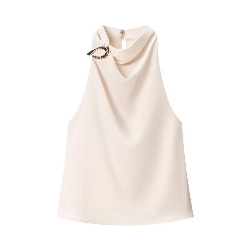Autumn Women's Sleeveless Top with Gold Accessories and Hanging Neck Collar