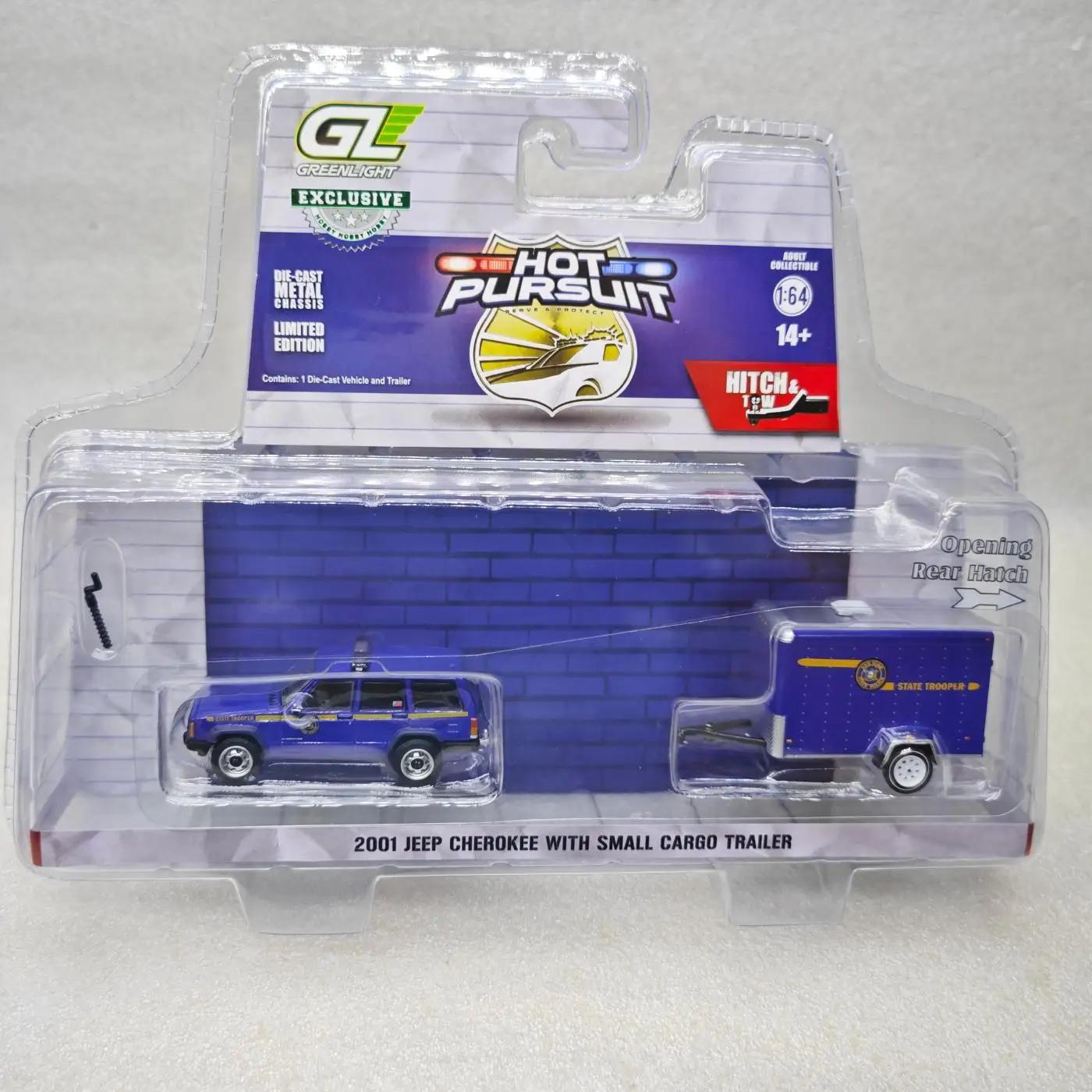 

GreenLight 1:64 H&T Series - 2001 Jeep Cherokee with Small Cargo Trailer - New York State Police