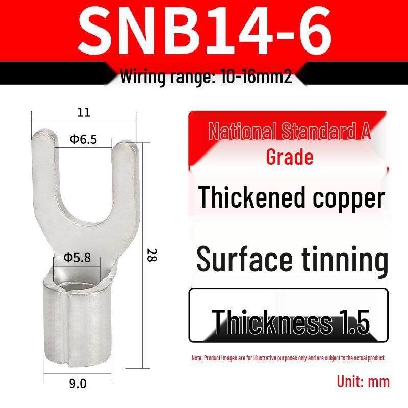 Grade A Fork & U-shaped Tin-Plated Copper Crimp Terminals - Purple, Cold Crimp, Thickened
