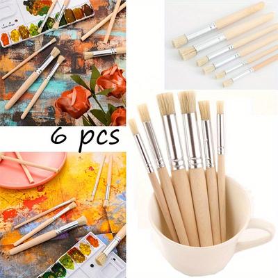 6pcs Stencil Paint Brushes Set Bristle Hair Wooden Handle Perfect For DIY Crafts Watercolor Oil And Acrylic Painting