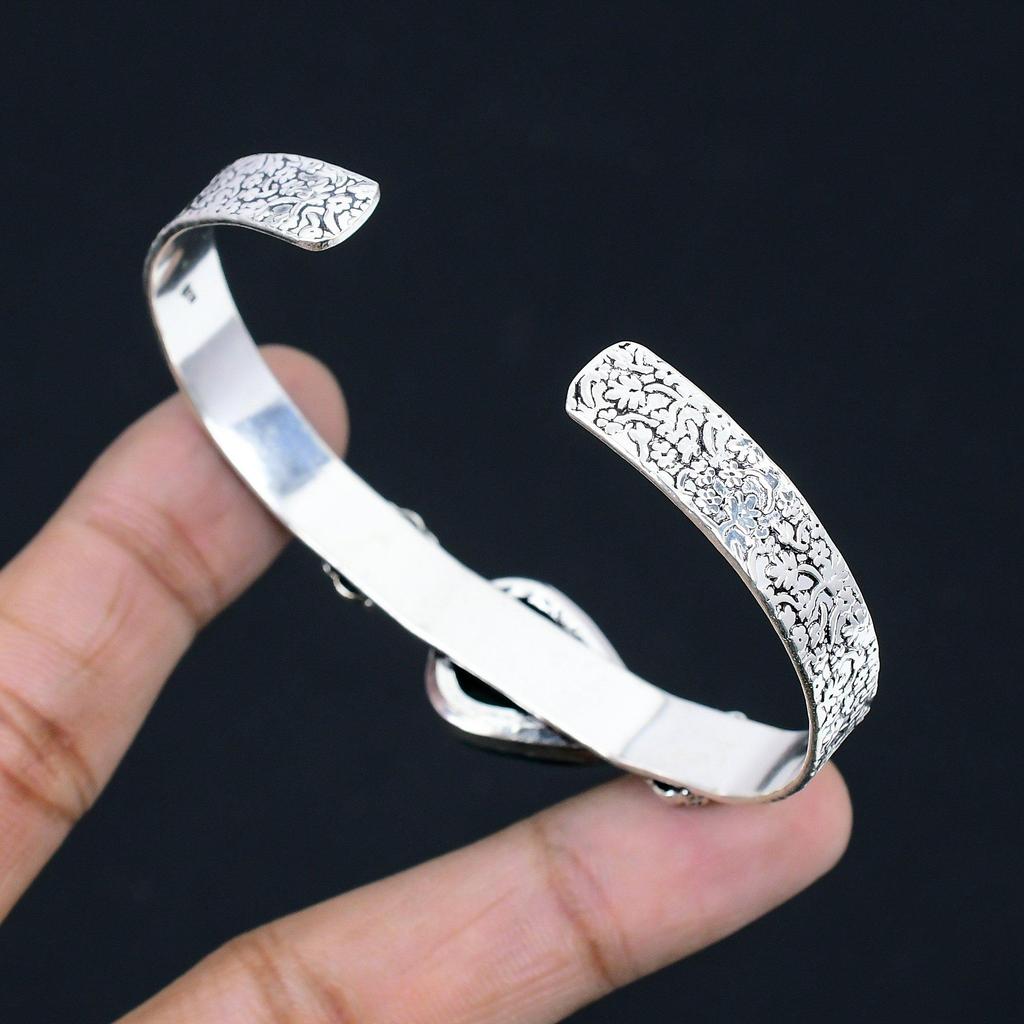 Halloween Sale 925 Silver March Birth Trillion Natural Bloodstone Mother Bangle