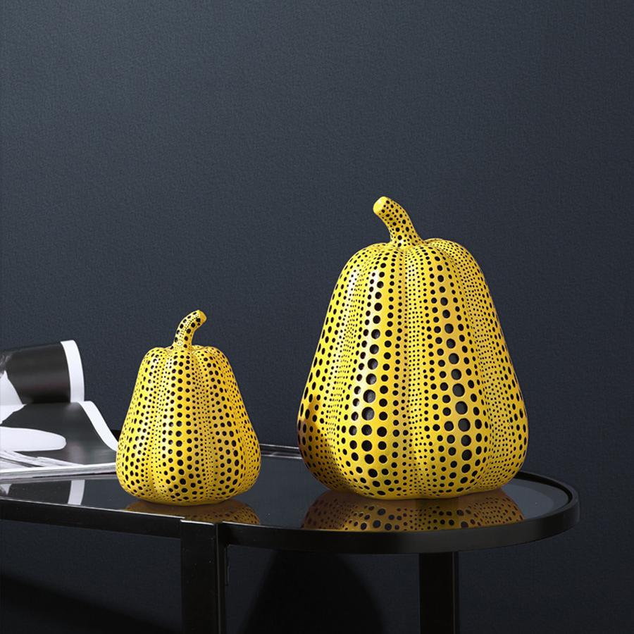 Yellow Wave Point Arts Crafts Funny Animal Owl Pumpkin Bird Statues Ornament Home Room Sculpture Desktop Decoration Figurines