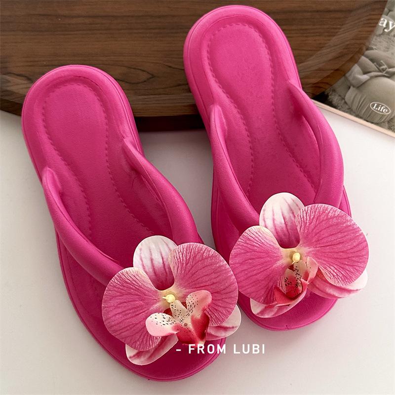 Butterfly Orchid Flip Flops Women's New Summer Fashion Flat Bottomed Soft Bottomed Beach Slippers