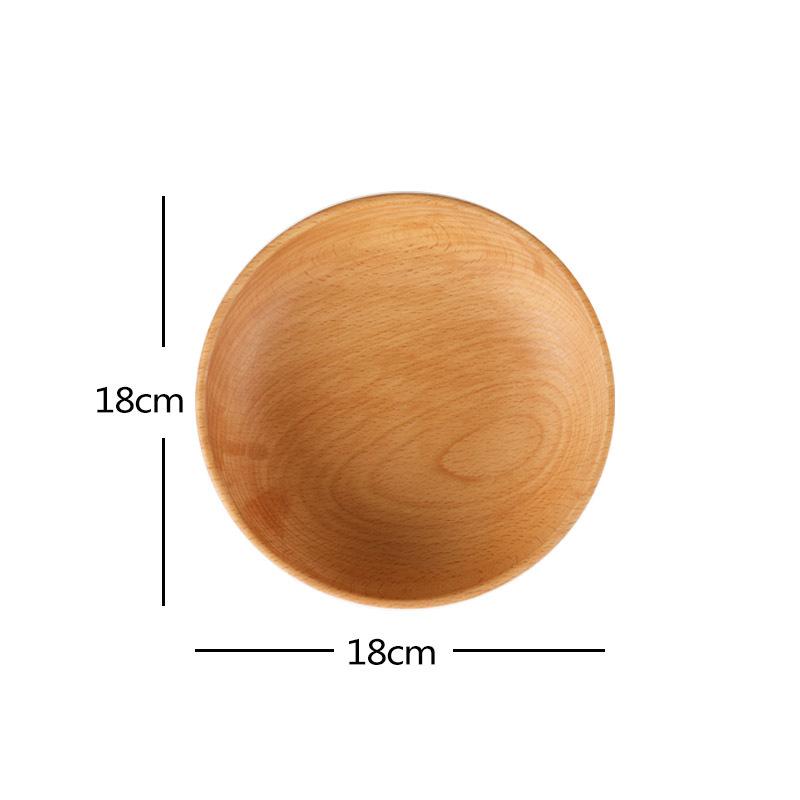 Multiple Sizes Eating Utensil Smooth Natural Beech Wood Salad Bowl Round Kitchen Tableware Household Fruit Bowl for Food Noodle