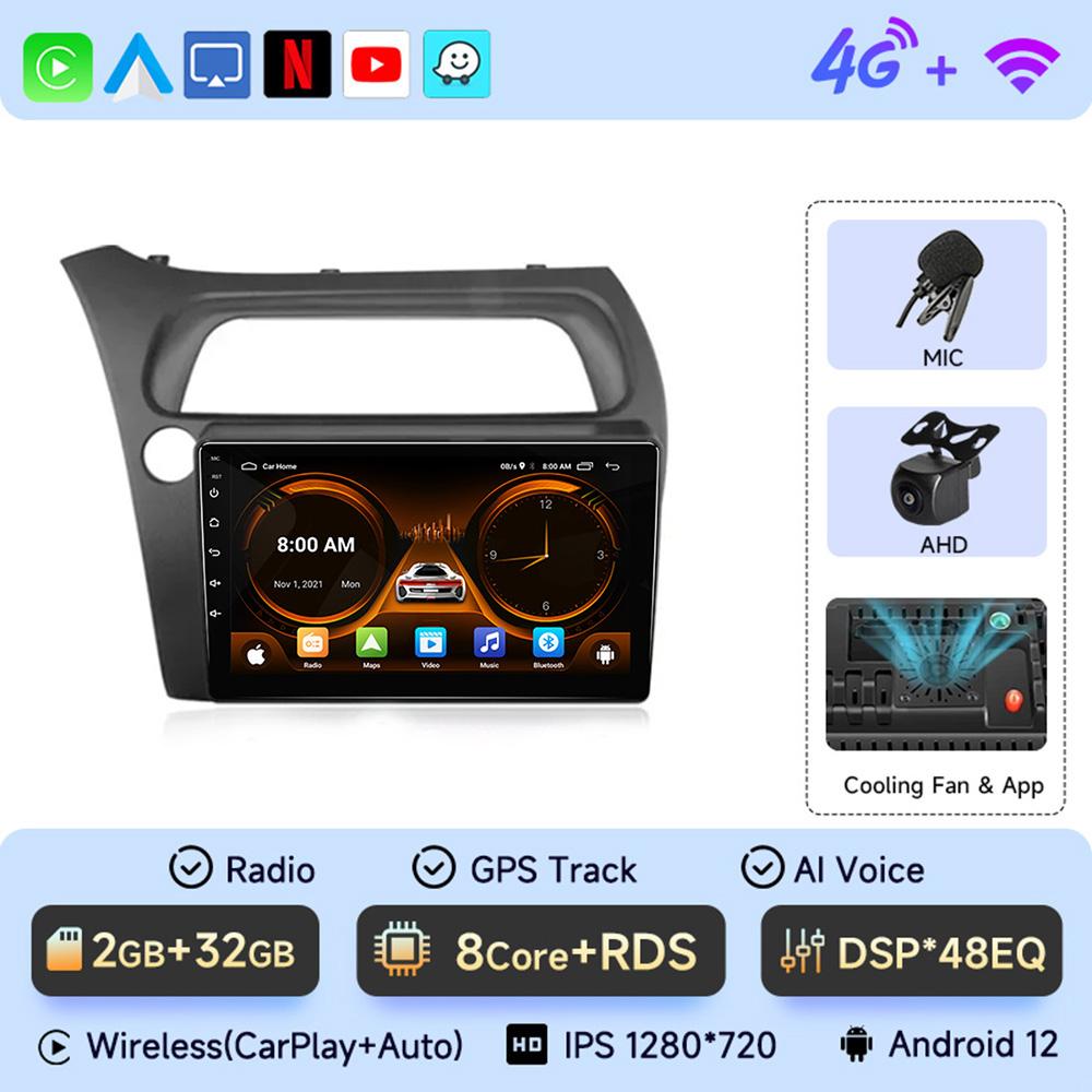 JIUYIN Android 12 For Honda Civic  Hatchback 2006-2011 Car Radio Multimedia Player Navigation 2 Din Stereo DVD Head Unit
