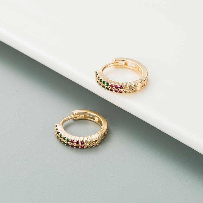 Women Creative Geometric Hoop Earrings Small Round Colorful Zircon Crystal Ear Studs Gold Color