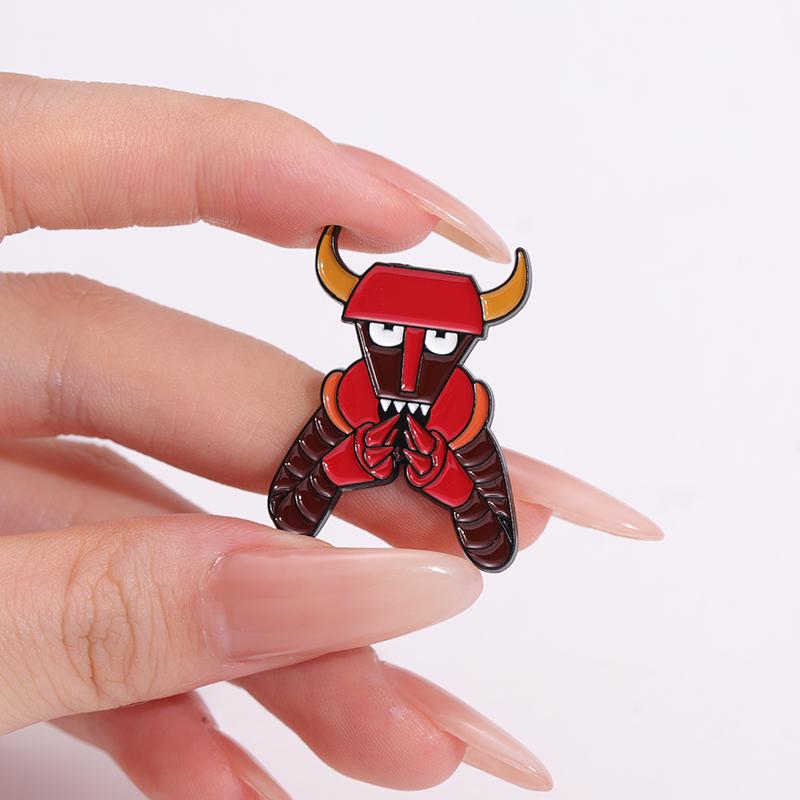 Red Demon Robots Enamel Pins Custom Comedy Comics Brooches Lapel Badges Cartoon Animation Jewelry Gift for Kids Friends