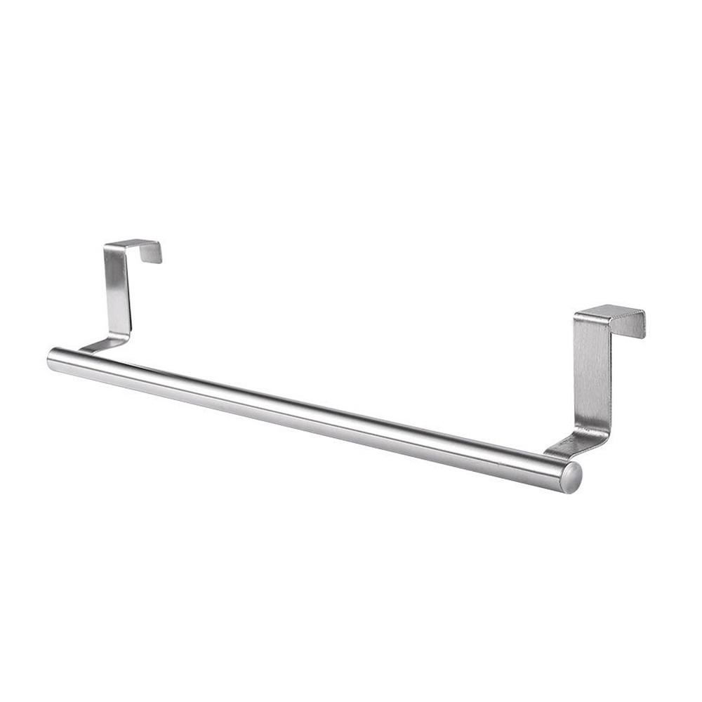 Stainless Steel Over Door Towel Bar Hanging Holder Cabinet White Black Towel Rag Rack Shelf Hanger Bathroom Kitchen Supplies