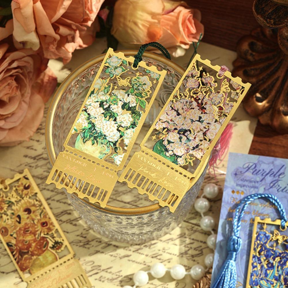 Vintage Painting Metal Bookmark Hollow Bookmark With Long Tassel For Book Club Readers Friends Teachers Students Stationery