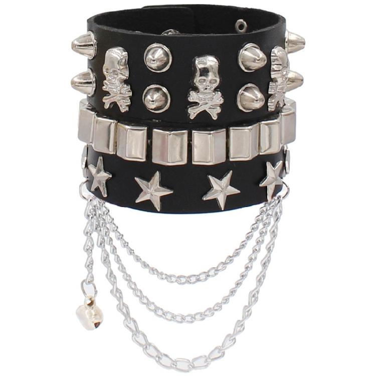 2Piece Skulls Star Multilayered Wristband Hip Hop Streetwear Fans Y2K Bracelet