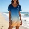 Women's Summer Casual V Neck Short Sleeve Gradient Print Dress Loose Fit Lightweight Soft Fabric Comfortable Wear