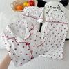 Women's Summer High-Quality Crinkle Fabric Heart Pajama Set - Short Sleeve Three-Piece Loungewear for Indoors or Outdoors
