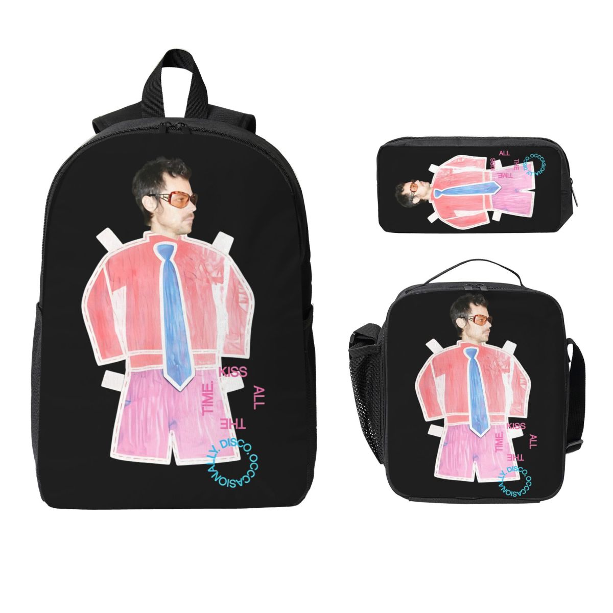 3 Stuks Harry Styles Kus Altijd Schooltassen Set voor Kinderen Pennen Etuis Rugzak Sets met Lunchbox Voor School Leerlingen Daypack