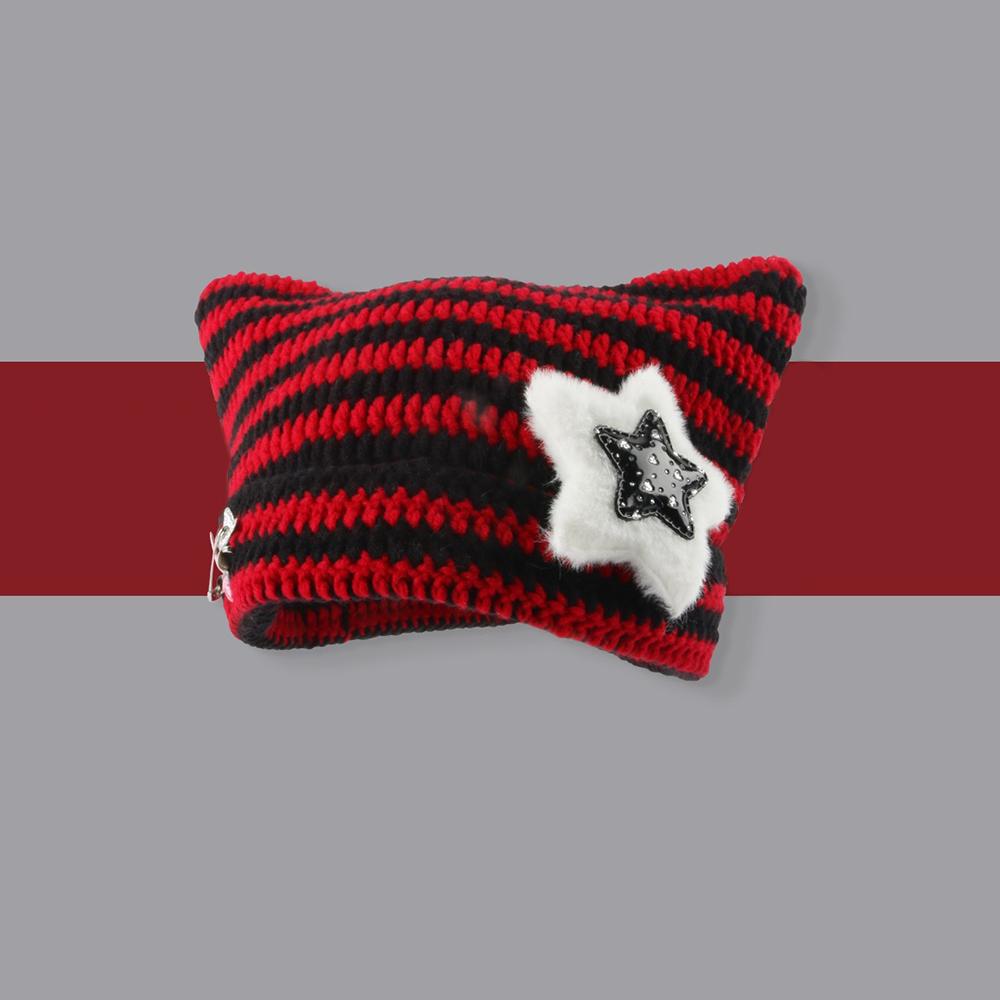 Christmas Hat Y2K Trend Autumn Winter Unisex Harajuku Punk Gothic Knit Cat Ear Little Devil Kawaii Millinery Soft Knit Hat