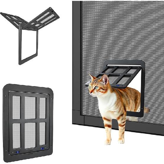 Enjoying Dog Door for Screen Door, Black, 11"x13" Opening, Doggie Door for Sliding Door, Screen Door with Pet Door Built in, Magnetic Swing Flap,