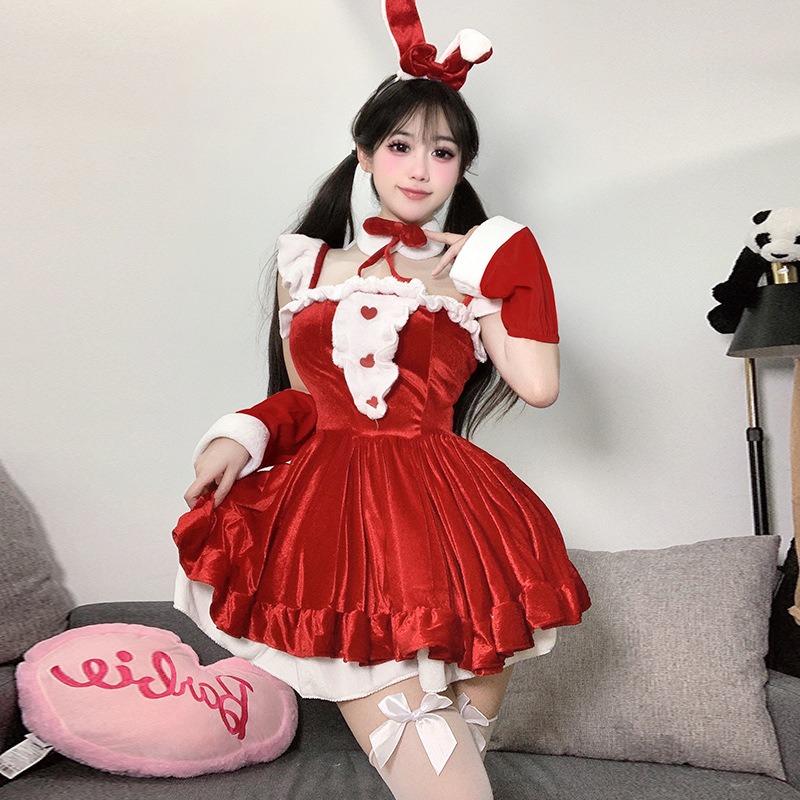 Pure Desire Wind Christmas Dress Red Bow Suspender Dress Women's Stage Autumn and Winter Theme Clothing Skirt