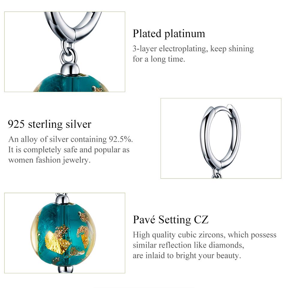 Bamoer Fancy Glass Cyrkon 925 Sterling Silver Drop Kolczyki dla kobiet Sterling Silver Jewelry