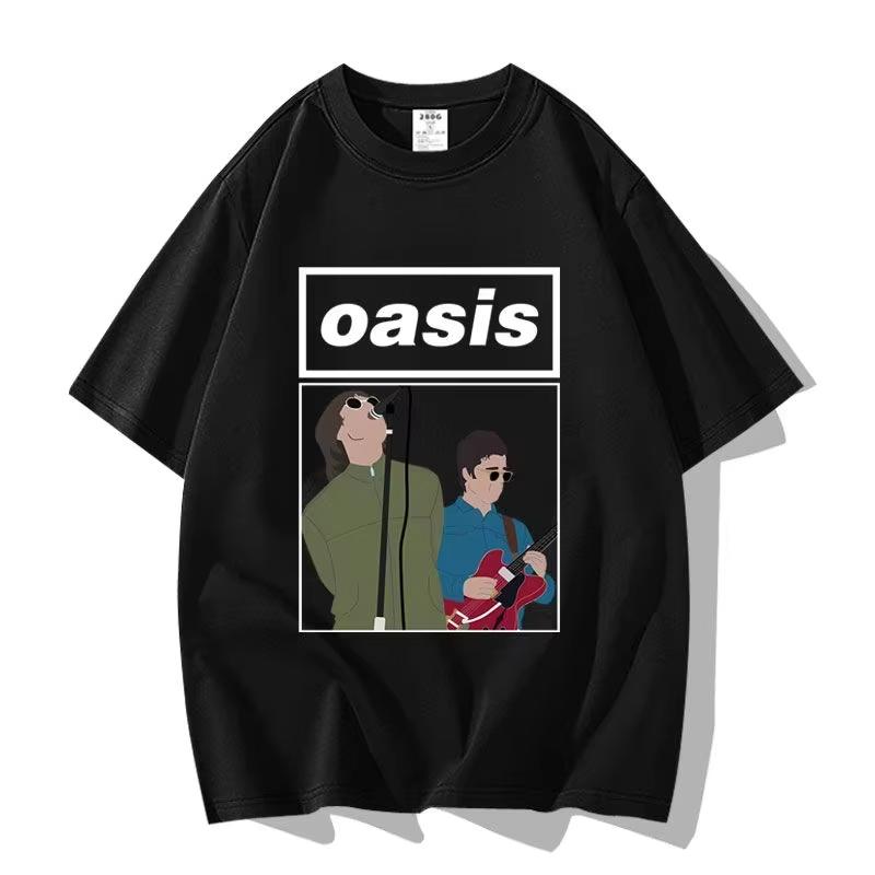 Britská pouličná Oasis Kapela Oasis Voľný Módny Všestranný Trendy Značkový Krátkorukávový Odev Polovičný Rukáv Bavlna Pár Tričko