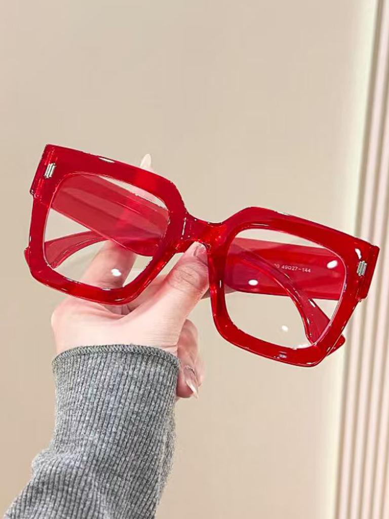 1Pc Fashionable Women's Glasses, Oversized Square Frame Non-Prescription Glasses with Rivet Design, Trendy Street Style, Fashion