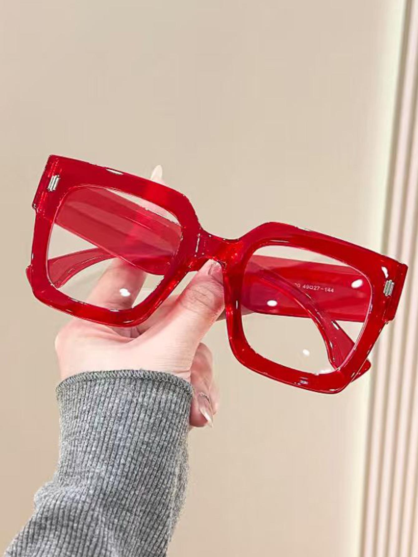 1Pc Fashionable Women s Glasses, Oversized Square Frame Non-Prescription Glasses with Rivet Design, Trendy Street Style, Fashion