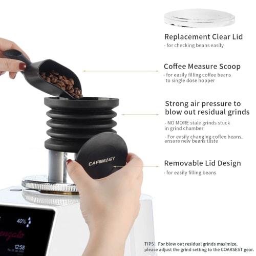 Espresso Coffee Grinder with Single-Dose Hopper and Silicone Bellow Air Blower Blaster, Residue Coffee Grinder Compatible with Mazzer, Niche, Zero, Ma