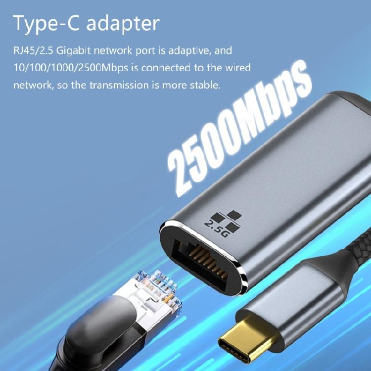 USB Type C to Rj45 2500Mbps External Gigabit Ethernet Adapter USB3.1 to Rj45 Converter with 15CM Cable