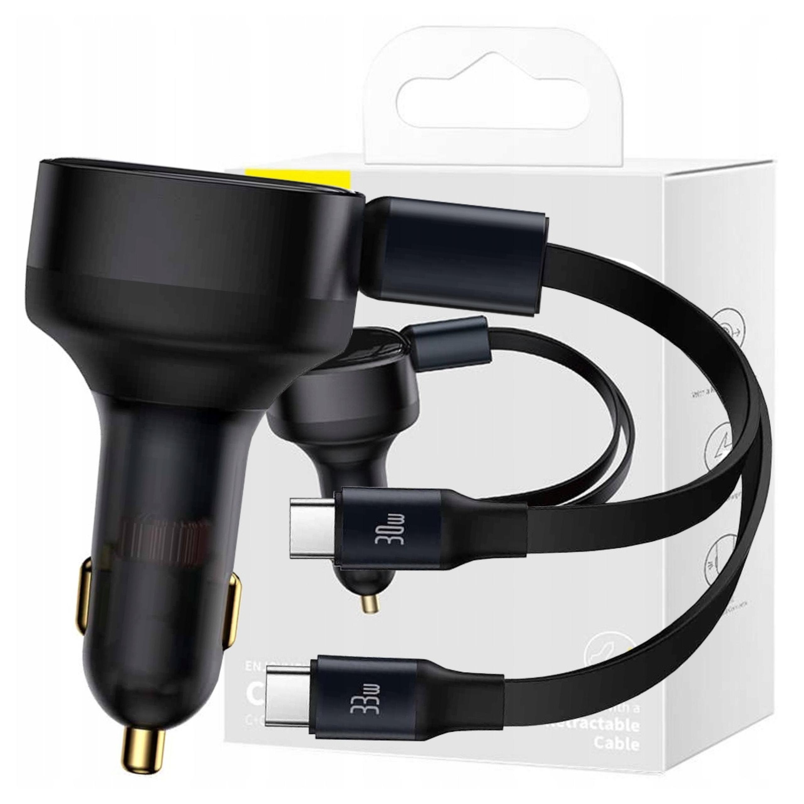 Caricabatteria per auto Baseus Enjoyment con cavi USB-C, 33W (Nero)