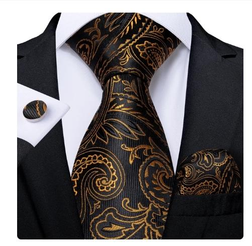 Men 8cm Wide Silk Wed Neck Tie Cufflinks Brooch Pin Handkerchief Business Wedding Party Suits Groom Accessories Gift