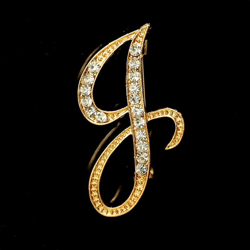 [HS]1Pc Fashion Rhinestone 26 English Letters Pin Golden Color Brooch Women Personality Clothing Accessory Trendy Gift