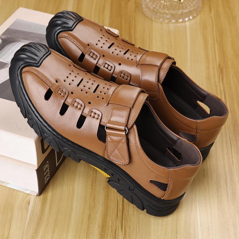 Sandals men's versatile leather breathable hollow hole shoes men's summer casual bag scalp comfortable comfortable breathable