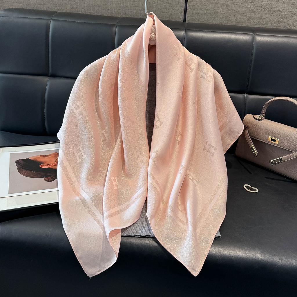 Classic H Temperament Silk Scarf Women'S Tencel Cotton Trend Versatile Imitation Silk Scarf Scarf 90 Square Scarf