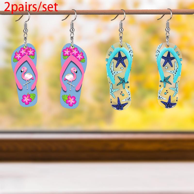 

Модные серьги-подвески с акриловыми тапочками, серьги-подвески с красным цветком и узором фламинго, крутые серьги, модные женские серьги, повседневные серьги