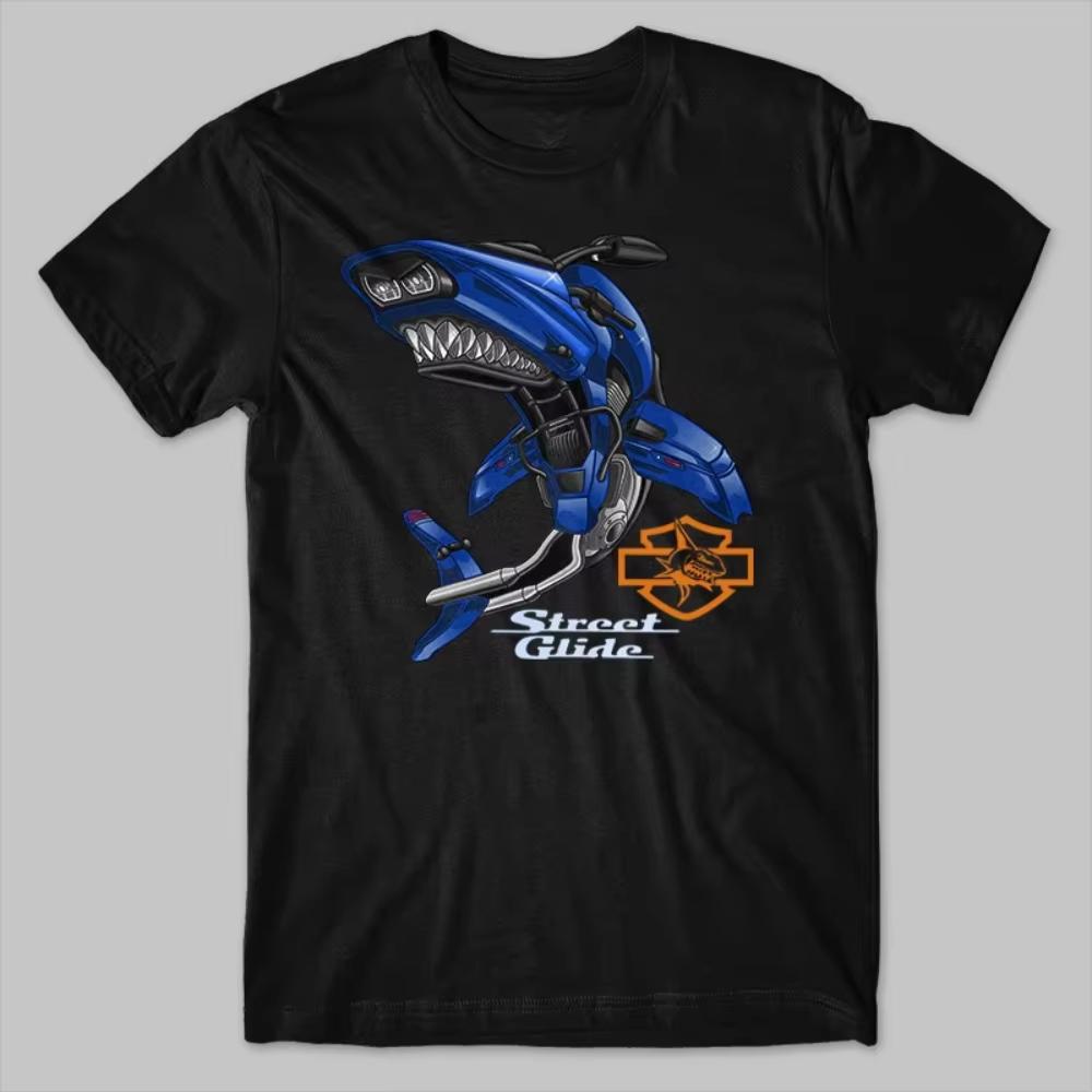 Classic American Motorcycle Hd Road Glide Shark Inspiration TShirt 100 Cotton ONeck Short Sleeve Summer Casual Unisexs TShirt