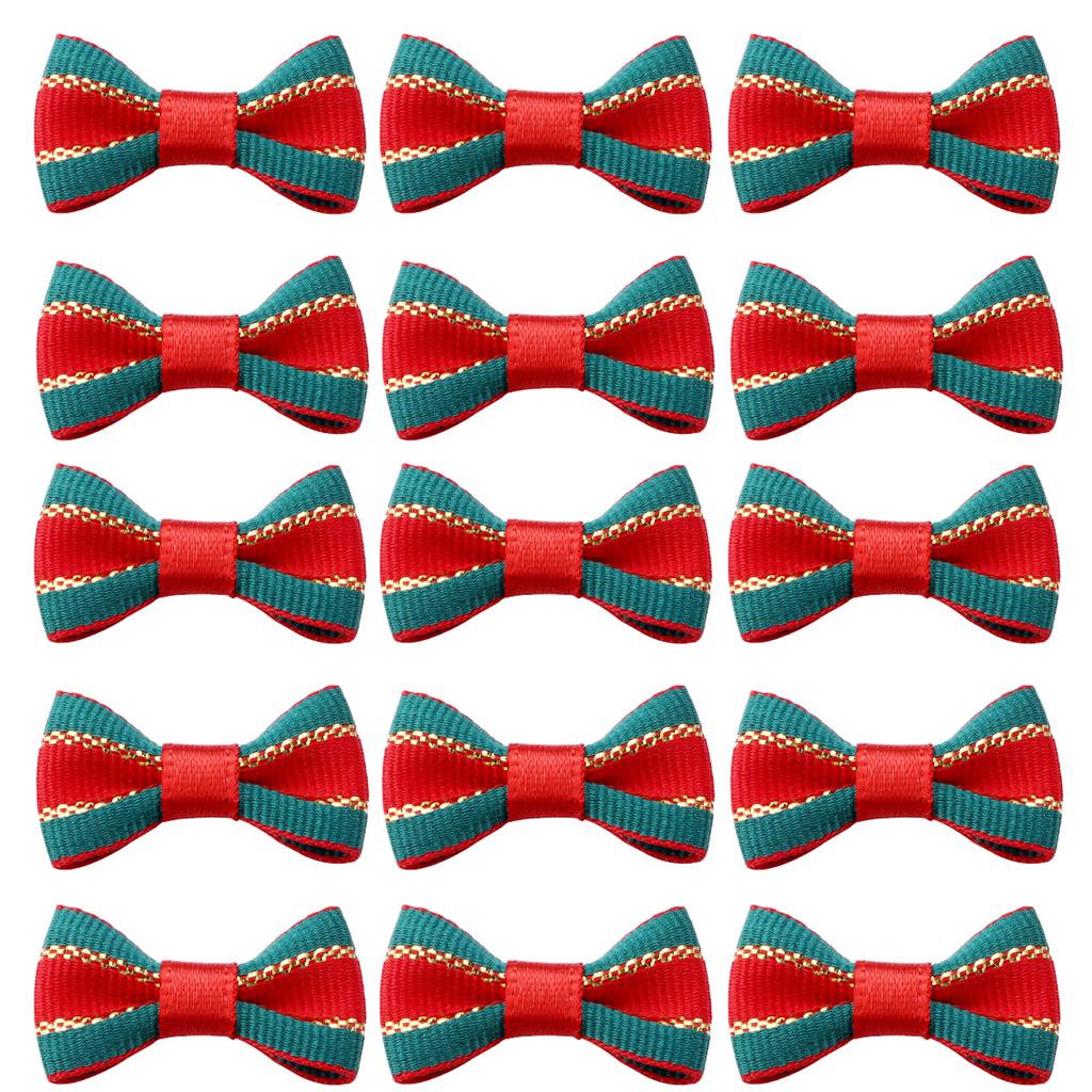 30pcs Christmas Bows Red Green Stripe Satin Ribbon Bows For DIY Christmas Tree Ornament New Year Party Gifts Headwear Decoration