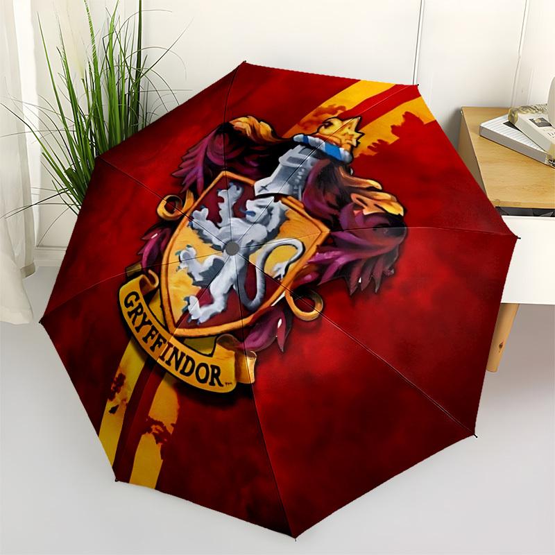 1pc Gryffindor Crest Automatic Folding Umbrella, Portable Collapsible Design, 8-Rib Iron Frame, , All-Season Casual Outdoor Accessory for Christmas Bi