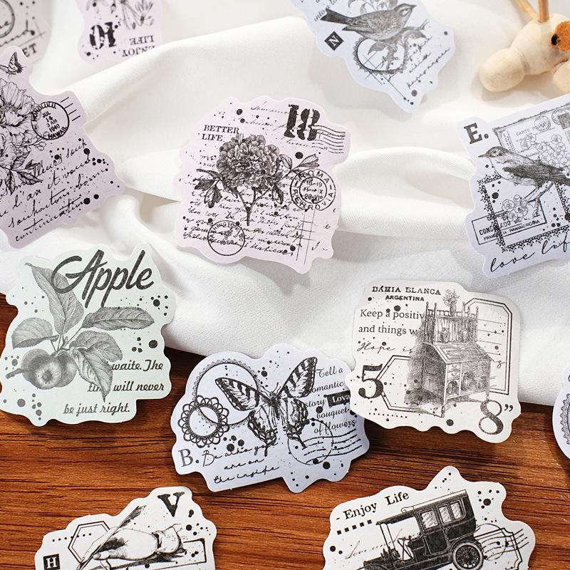 Yi Niao Black & White Ink Plant Washi Stickers - Nostalgic Journal DIY Decor
