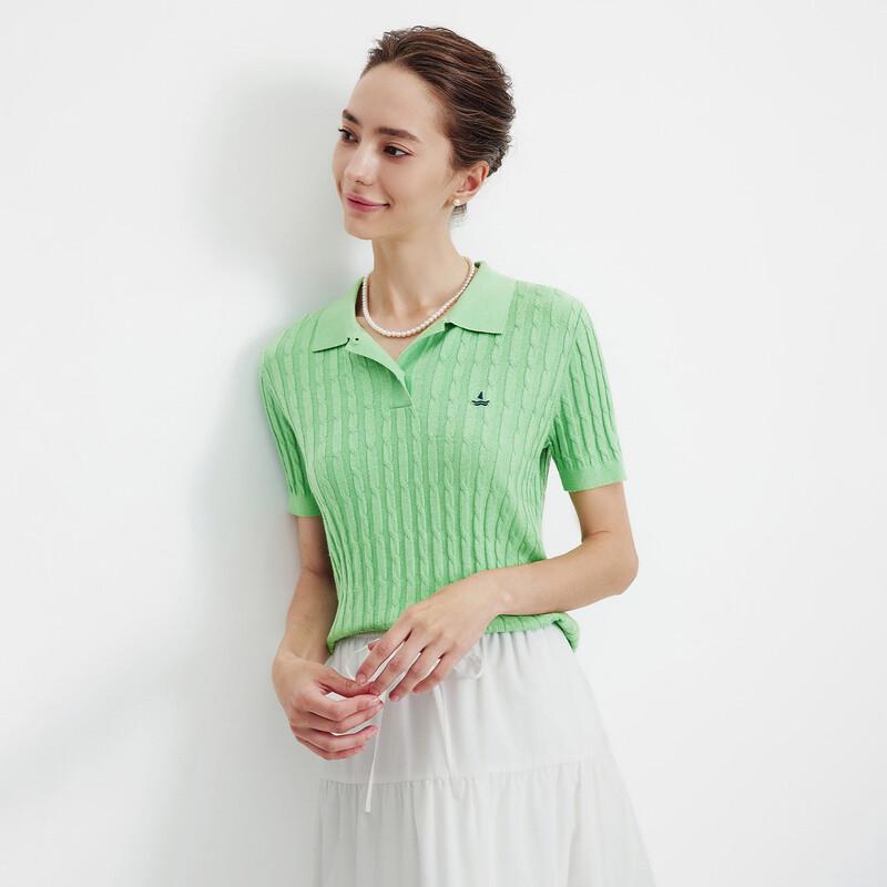 Navigare Women's Polo Cable Knit Short Sleeve Sweater