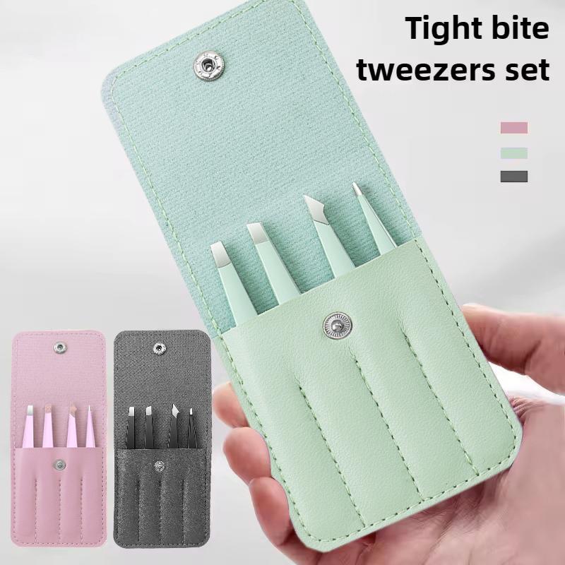 Colorful Stainless Steel 4 Pack Tweezer Set for Women and Men's Eyebrows & Eyelashes Comes with Storage Bag