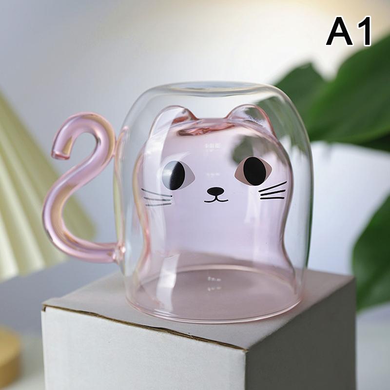 Taza de Café de Vidrio de Doble Capa Linda Gato de la Suerte Dibujos Animados Animales Antiescaldado Tazas de Desayuno Leche Tazas Divertidas Regalo Para Amigo Niño