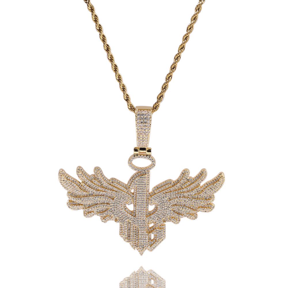 Trendy Hip Hop Men's Necklace: Big Wing Pendant with Copper and Zircon